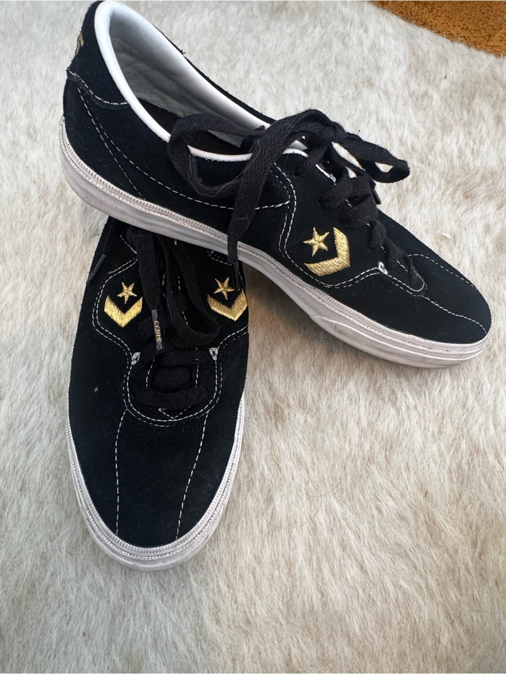 Converse Black Suede Louie Lopez Low-Top Sneakers with Gold Star Accent